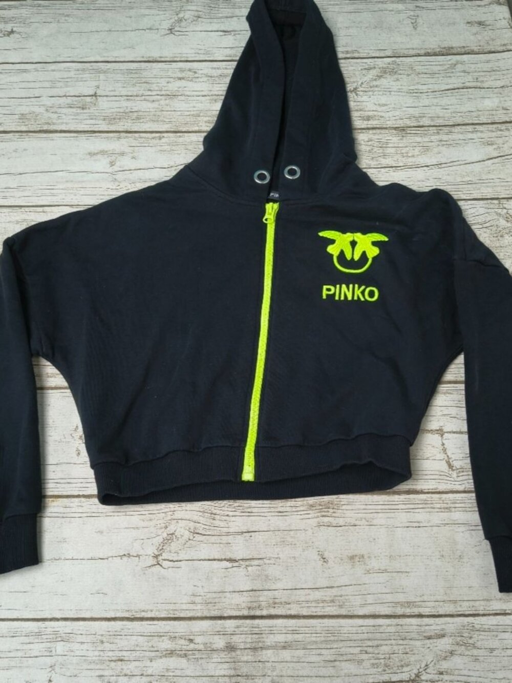 Pinko Birds Of A Feather Black Cropped Full Zip Hoodie Size Medium